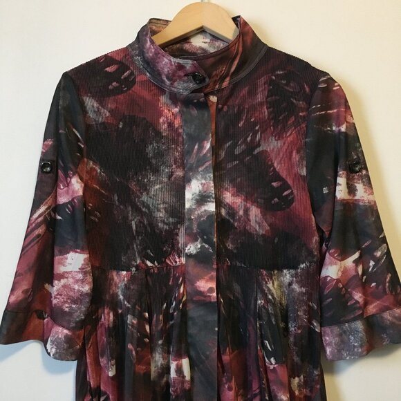 Bellissima Butterfly Banded Mock Collar Button Down Tunic Dress - Picture 3 of 16